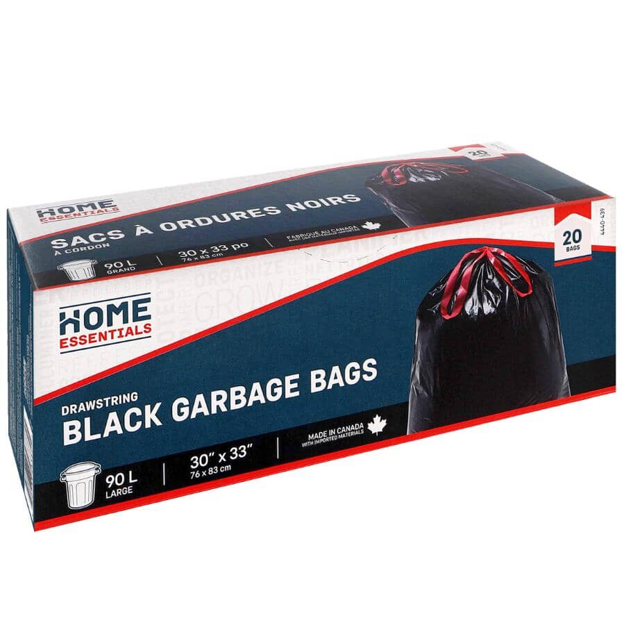 30" x 33" Drawstring Black Garbage Bags -20 Pack