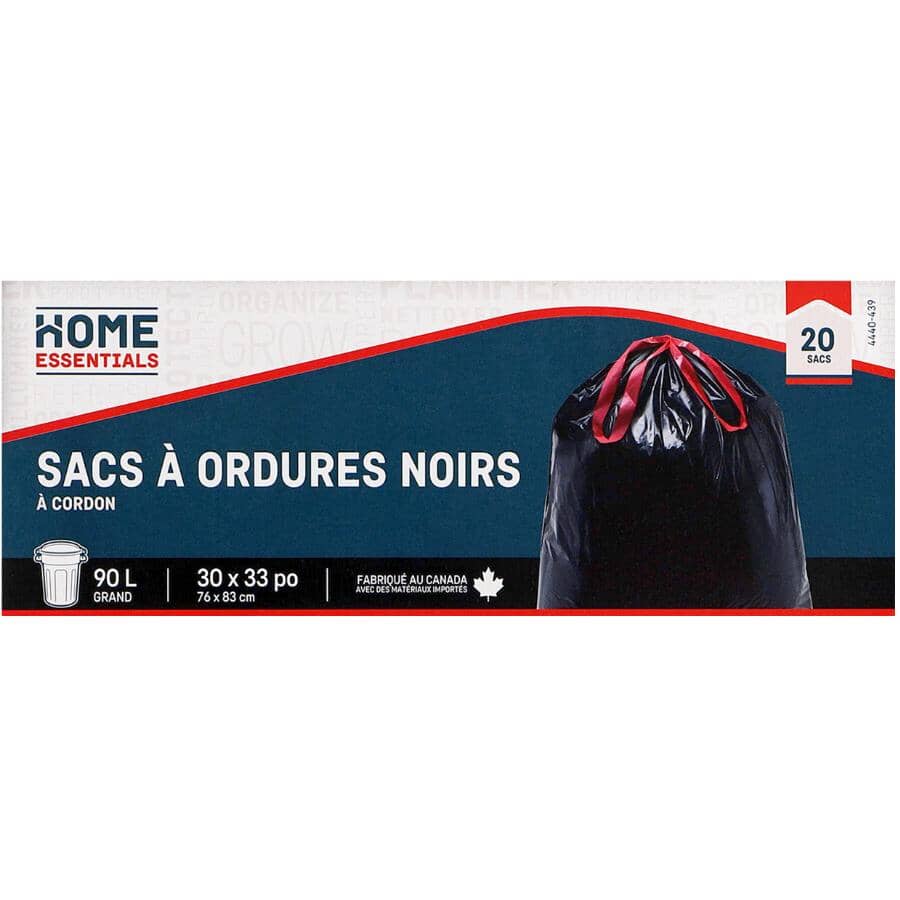 30" x 33" Drawstring Black Garbage Bags -20 Pack