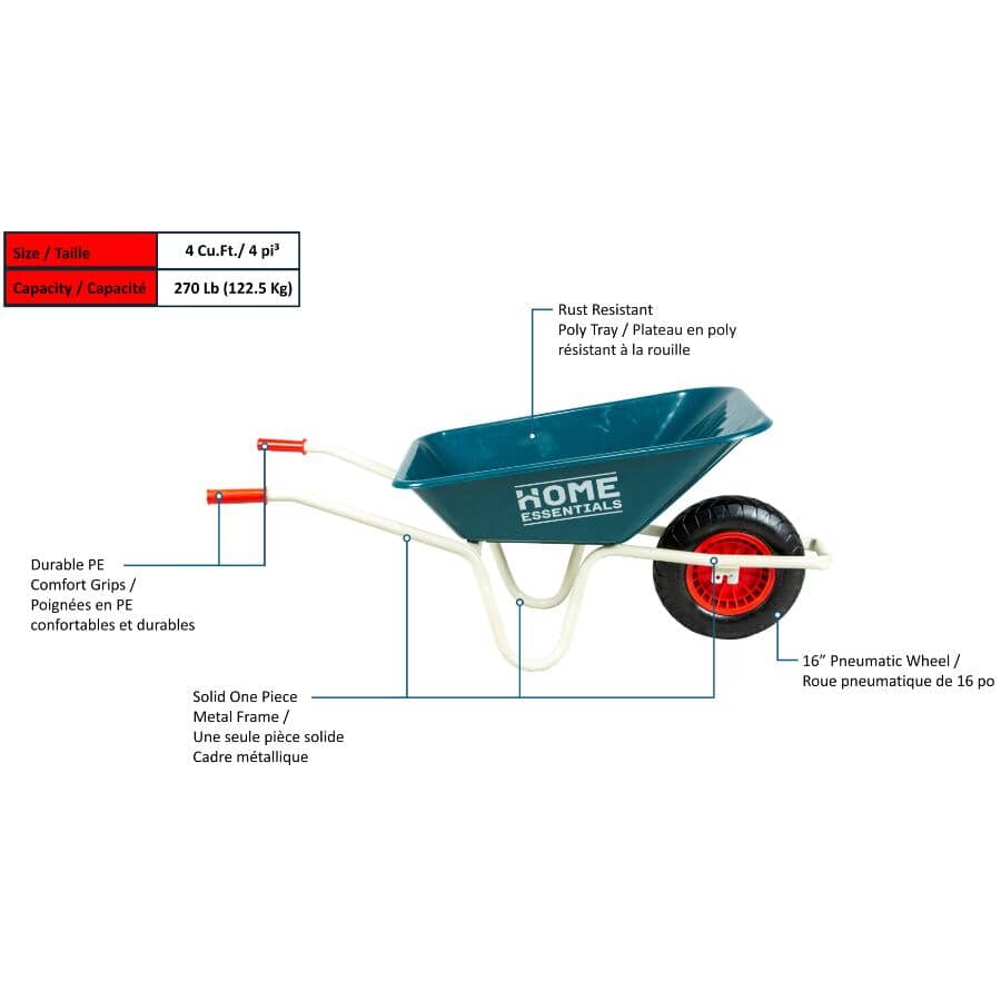 4 Cu. Ft Poly Tray Wheelbarrow