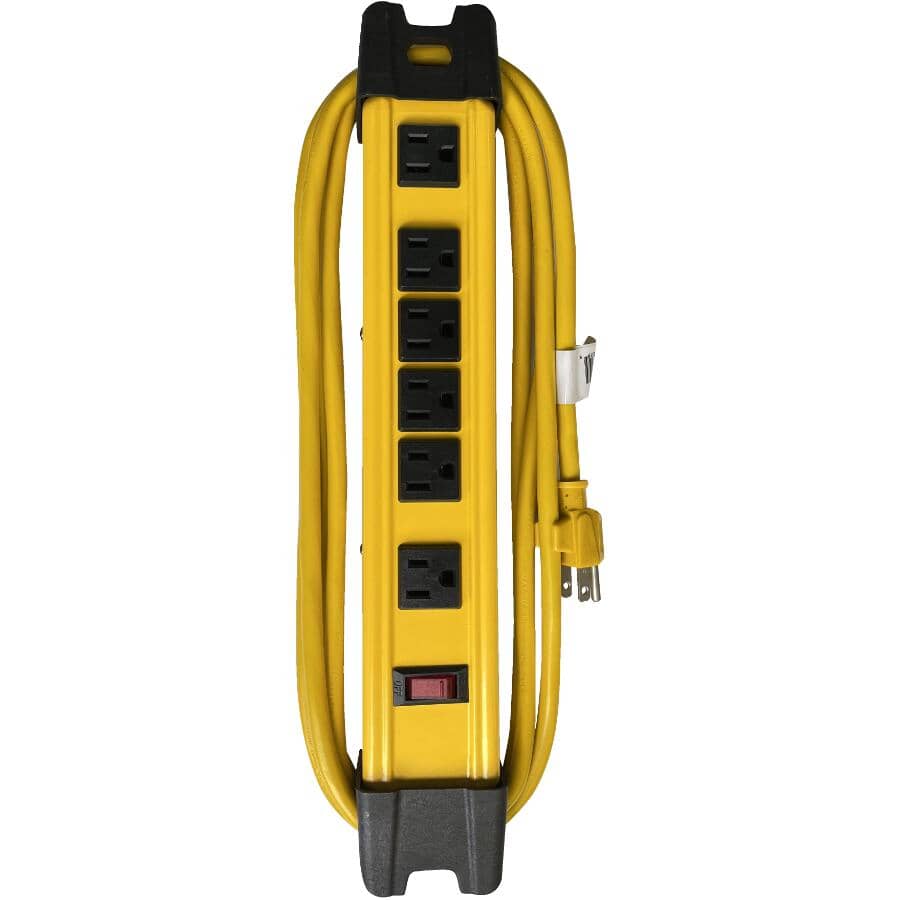 6 Outlet Metal Power Strip - 10' Cord, Yellow