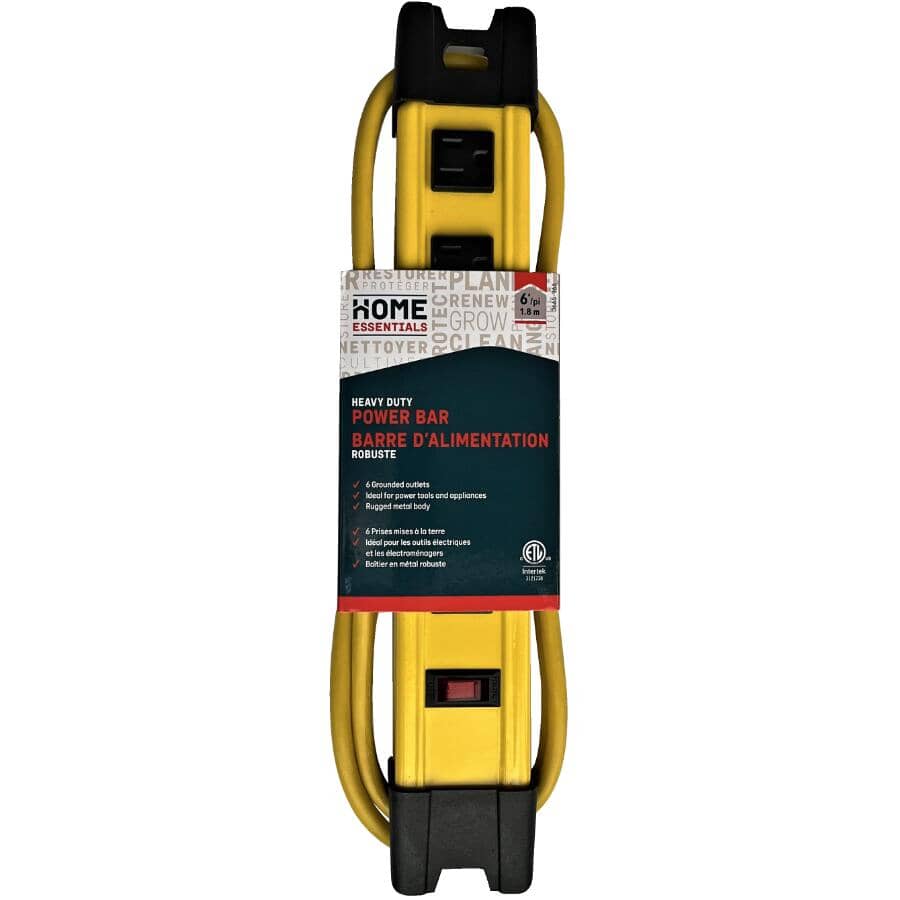 6 Outlet Metal Power Strip - 10' Cord, Yellow