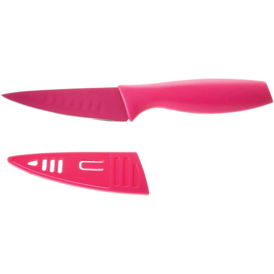 Paring Knife with Sheath - 3.5", Pink Yarrow
