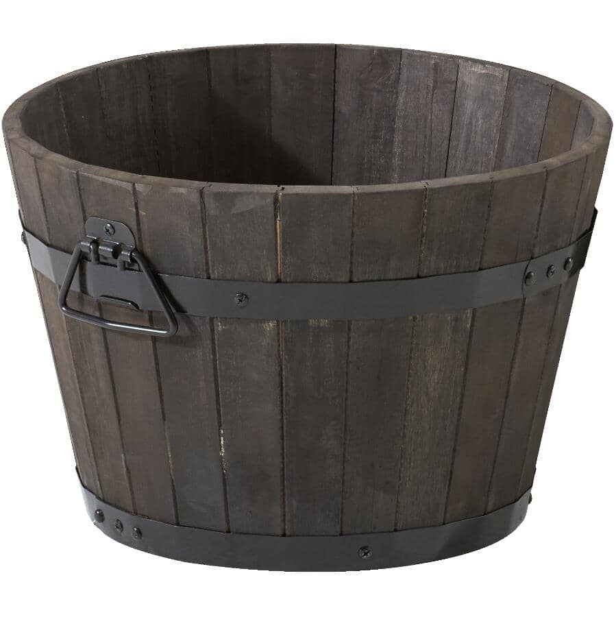 18" Acacia Wood Barrel Planter