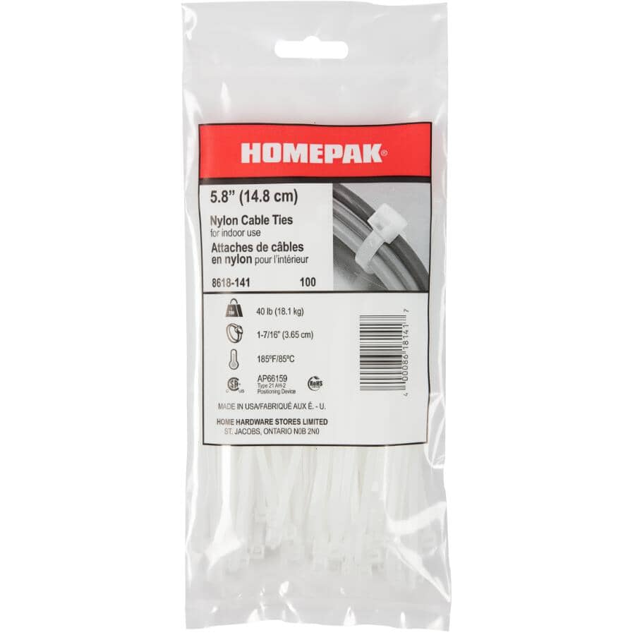100 Pack 5-3/8" Natural Cable Ties