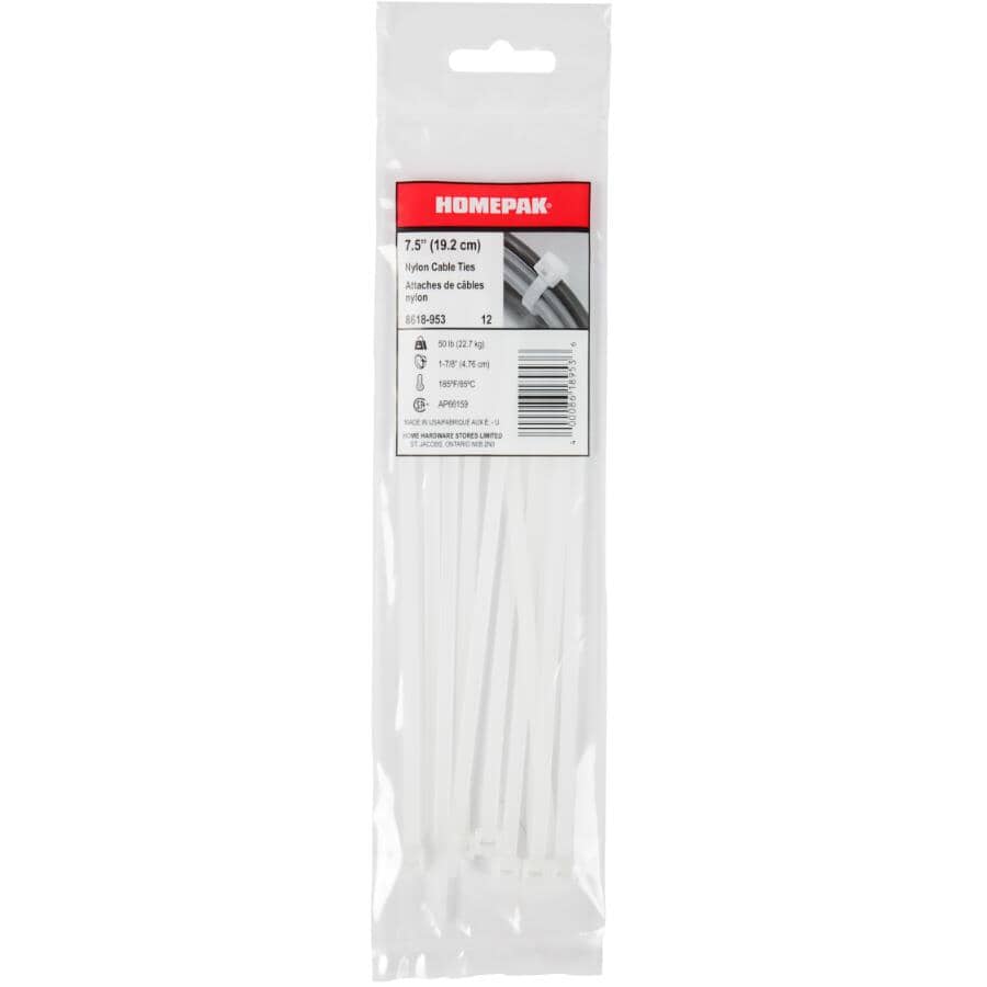 12 Pack 7" White Cable Ties