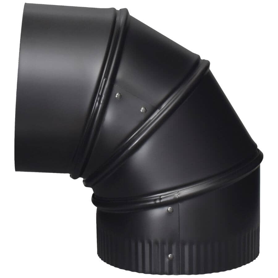 6" Diameter 90 Degree 24 Gauge Black Adjustable Elbow