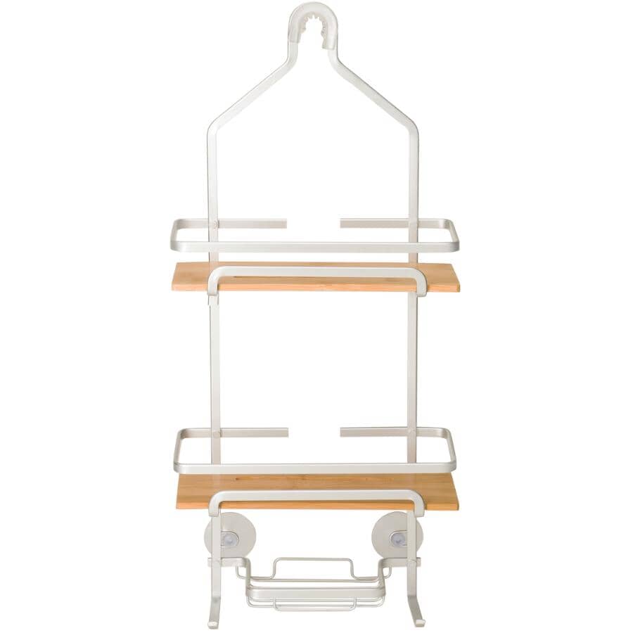 Bamboo 2 Tier Shower Caddy - with Soap Dish, Silver