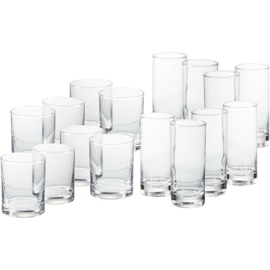 Clear Finish Cooler Glass Set - Assorted Sizes, 16 pack
