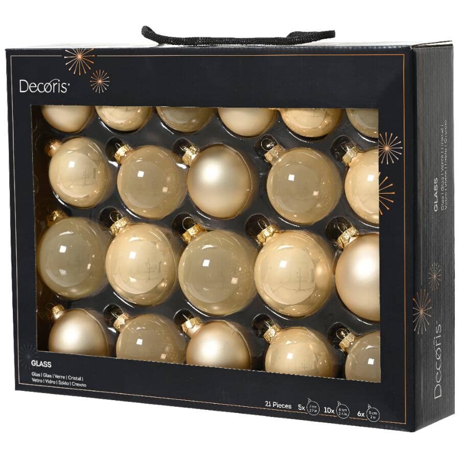 21 Pack Bauble Glass Ornaments - Pearl