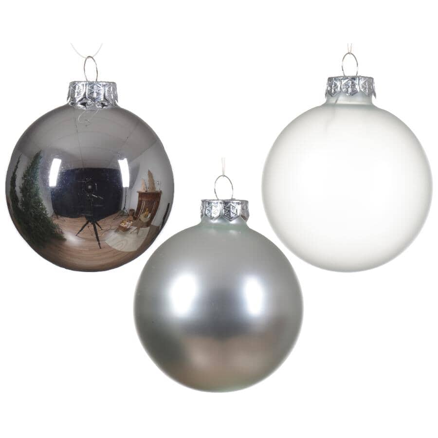 21 Pack Bauble Glass Ornaments - Silver
