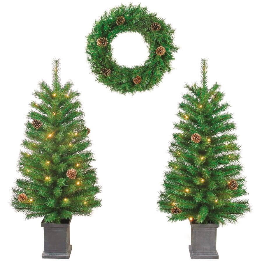 4' Porch Tree & 24" Wreath Set - 3 Piece