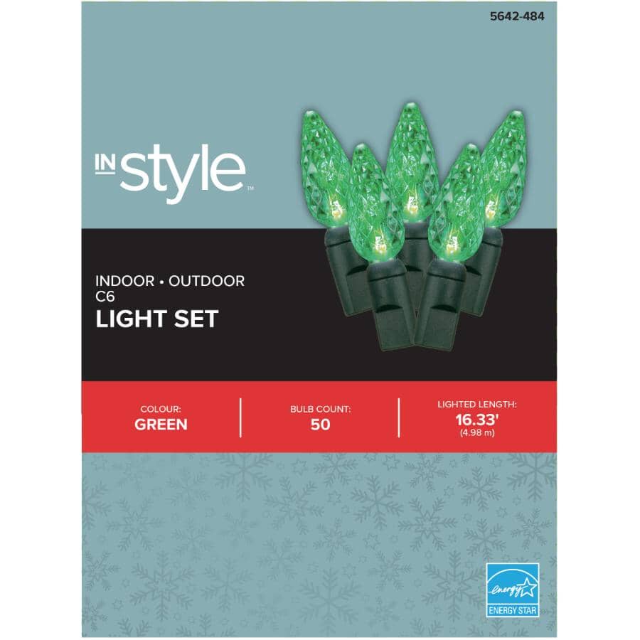 C6 Light Set with Green Wire - Green, 50 LEDs
