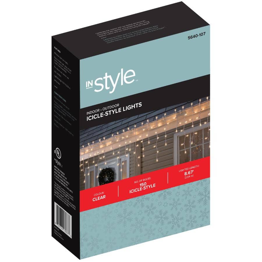 Incandescent Icicle Light Set - Clear, 150 Lights