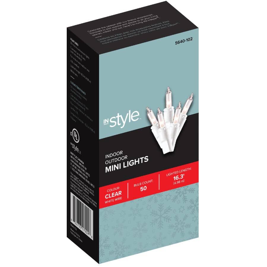 Incandescent Mini Light Set with White Wire - Clear, 50 Lights