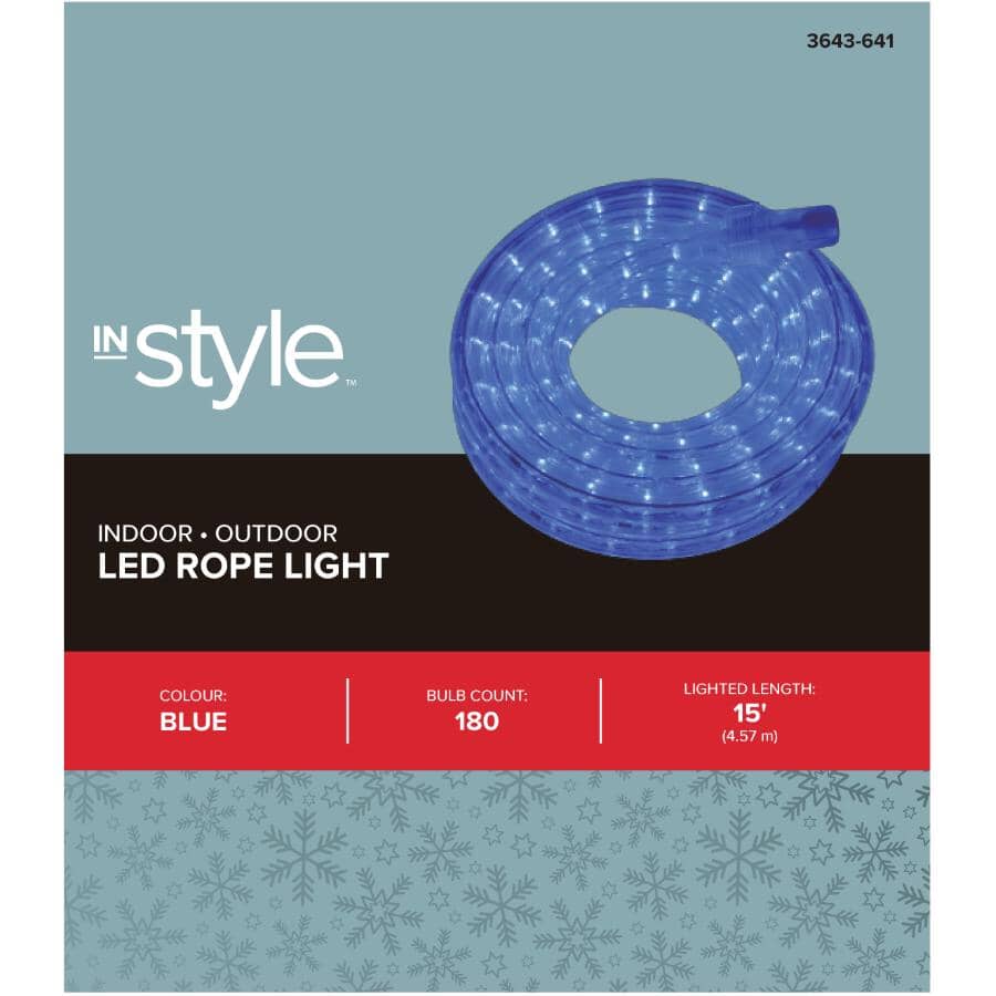 LED Round Rope Light - Blue, 15'