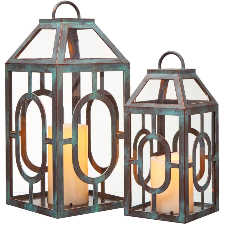 15" Antique Effect Plastic Lantern - with Battery Operated LED Candle