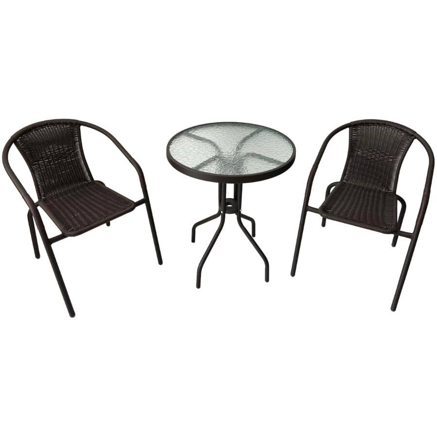Brown Wicker Steel Frame Bistro Set - 3 Piece