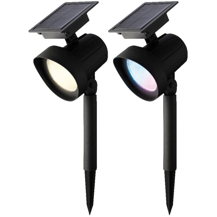 Solar Spotlight Garden Stake Light - with Colour Changing Effect, Set of 2