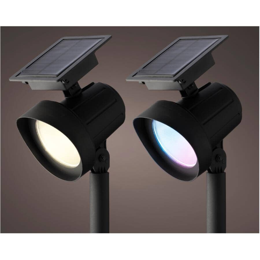 Solar Spotlight Garden Stake Light - with Colour Changing Effect, Set of 2