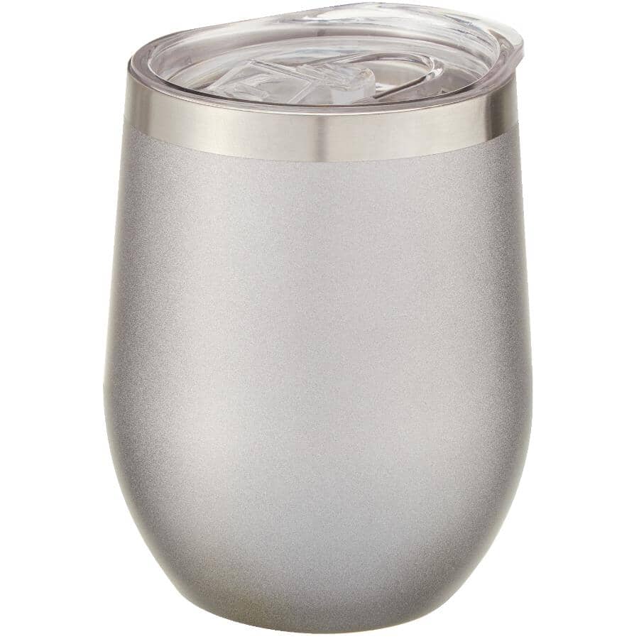 Stainless Steel Thermal Stemless Wine Tumbler - with Lid, Silver, 12 oz
