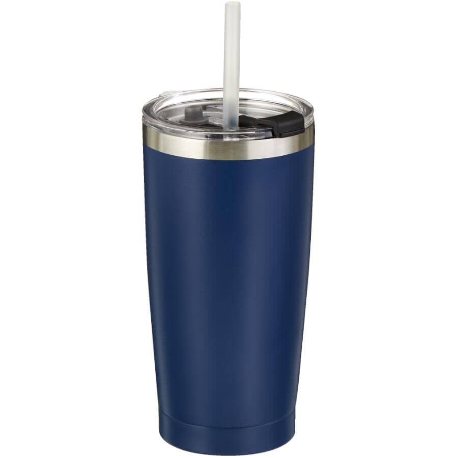 Stainless Steel Tumbler - with Lid, Navy Peony, 20 oz