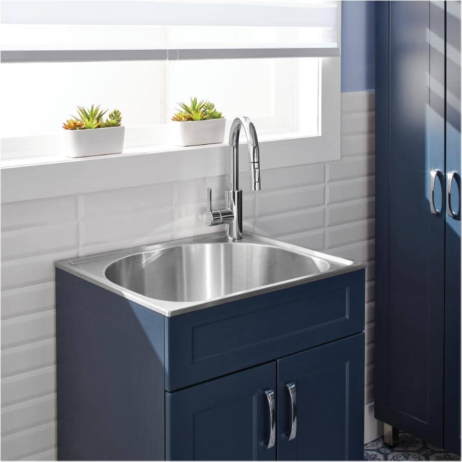 24" x 22" Willow Collection Laundry Cabinet with Stainless Steel Sink - Blue