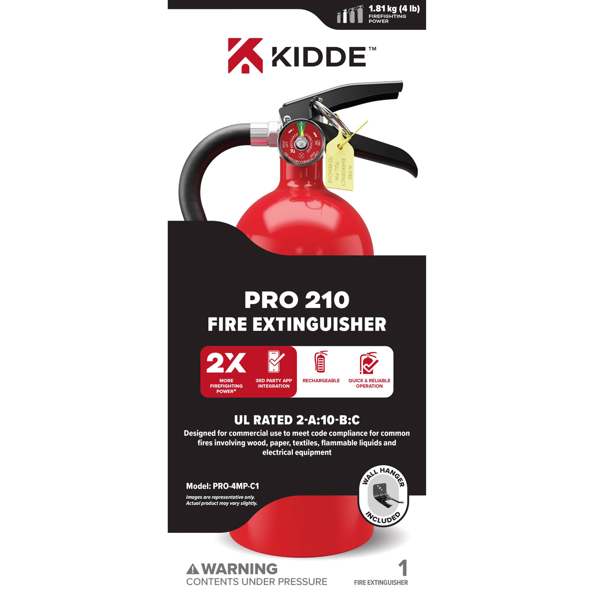 2A/10BC Rechargeable Fire Extinguisher - Red, 4 lb