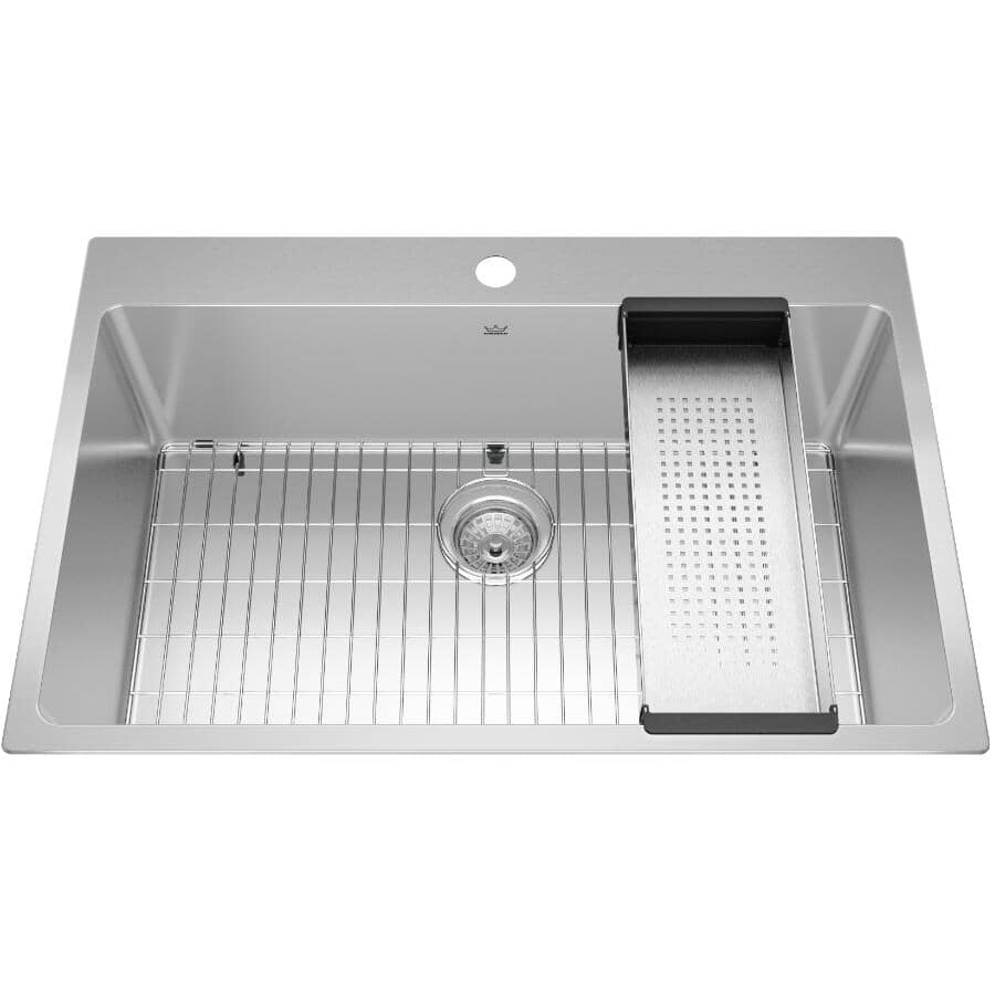 31"x 22" Single Drop-In Kitchen Sink - with Accessories, Stainless Steel