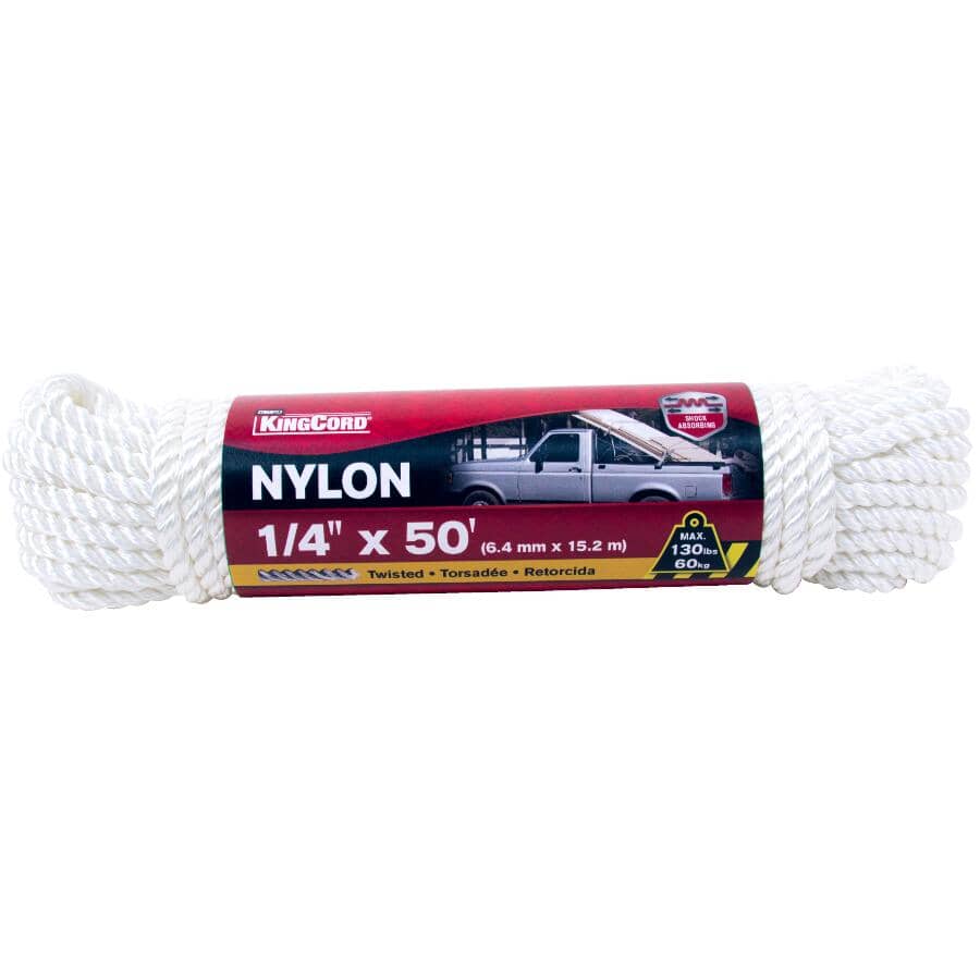 1/4" x 50' White Twist Nylon Rope