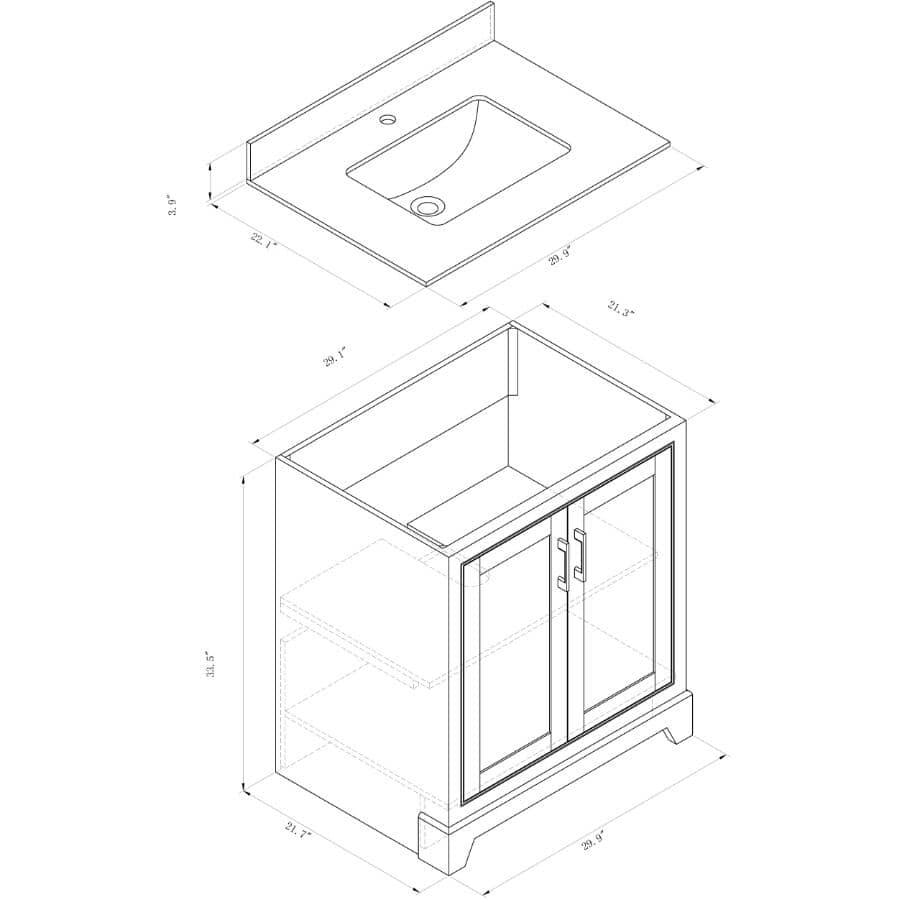 30" W x 22" D Soho Vanity with Quartz Stone Top - White