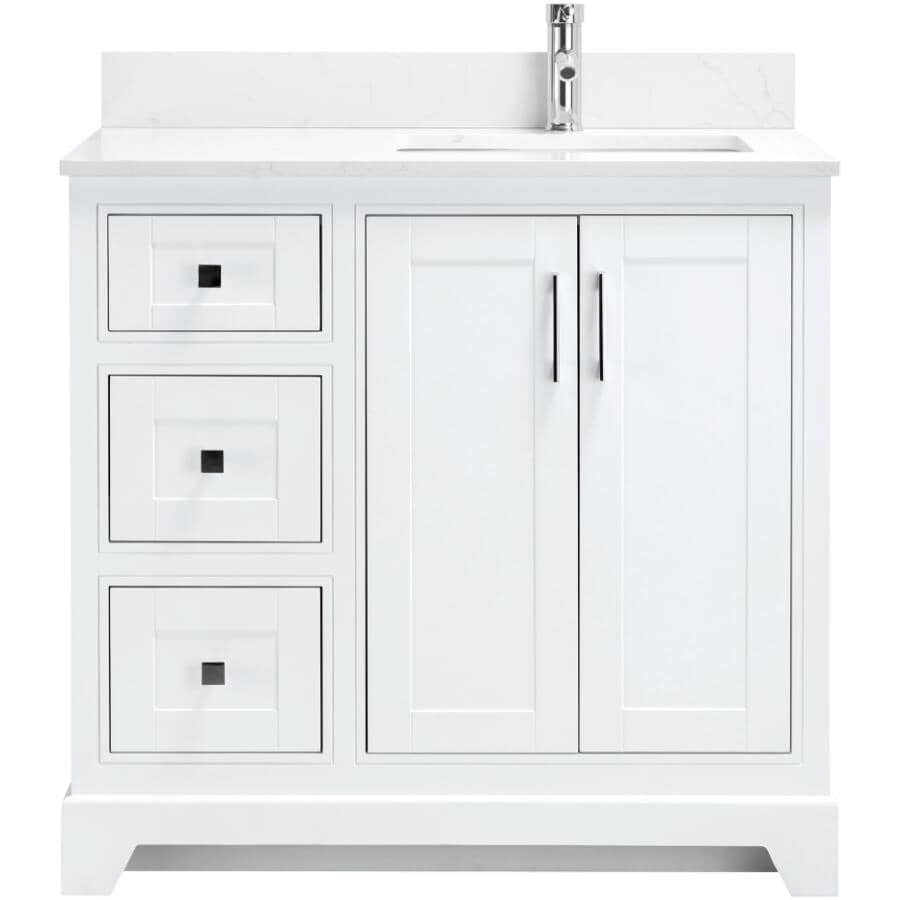 36" W x 22" D Soho Vanity with Quartz Stone Top - White