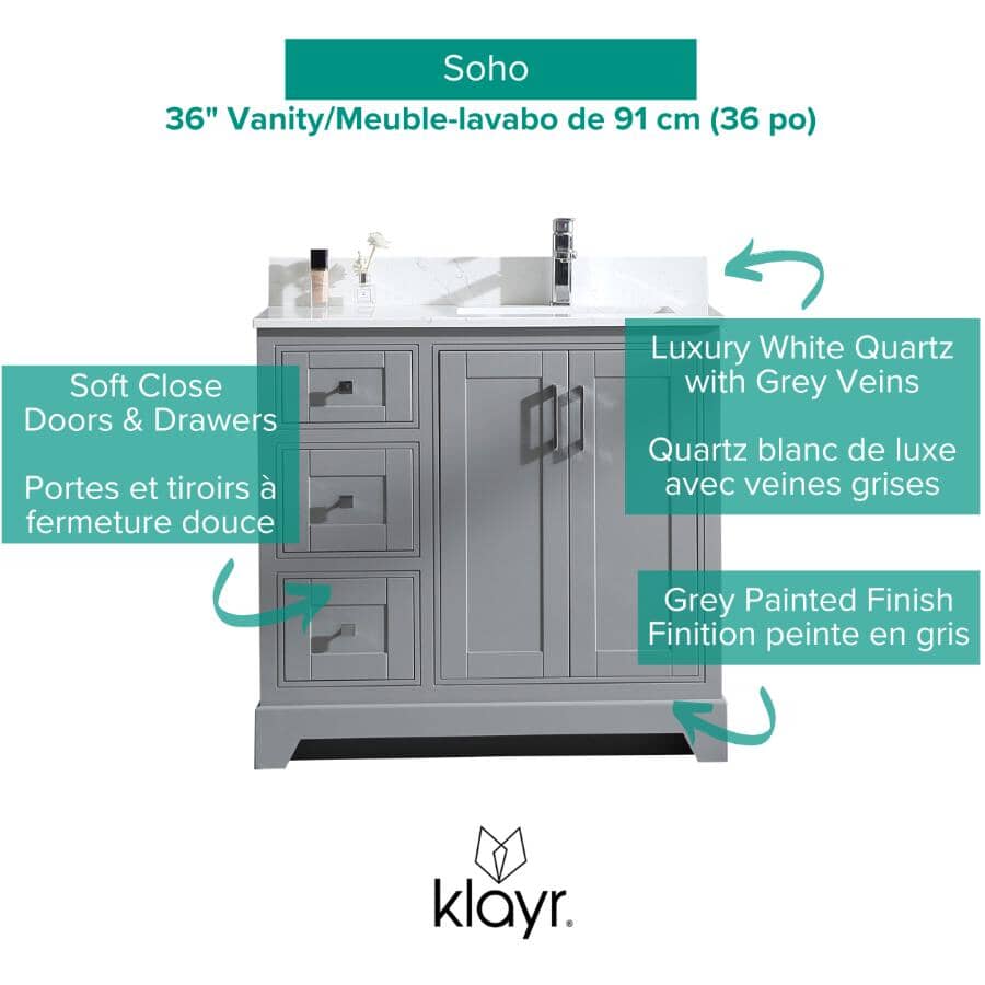 36" W x 22" D Soho Vanity with Quartz Stone Top - Graphite