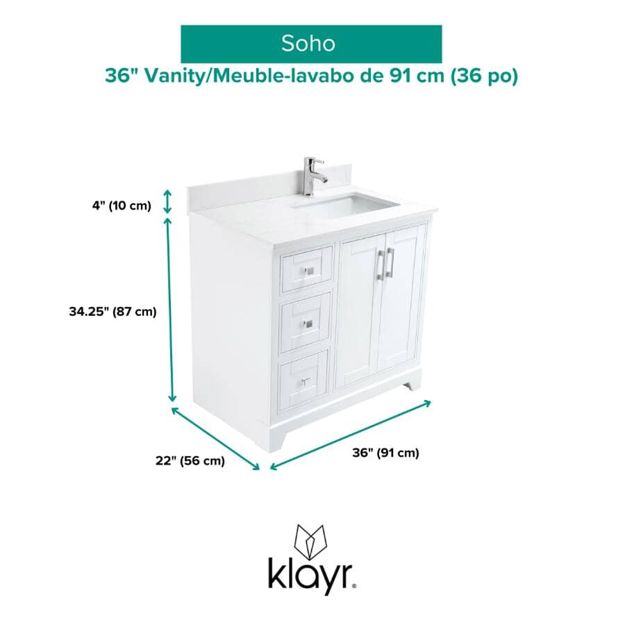 36" W x 22" D Soho Vanity with Quartz Stone Top - White