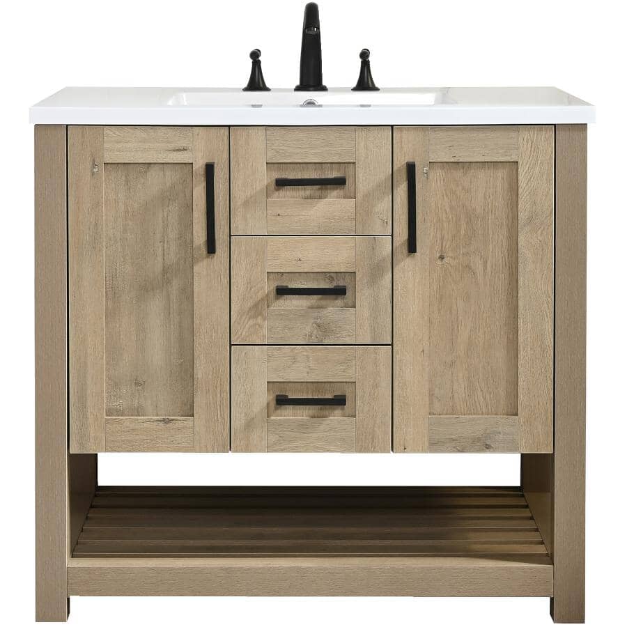 37" W x 22" D Coastal Vanity with Cultured Marble Top - Two Doors + Two Drawers, Birch