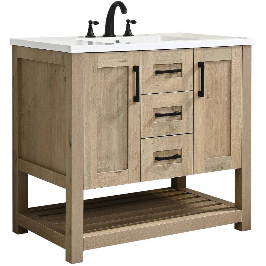 37" W x 22" D Coastal Vanity with Cultured Marble Top - Two Doors + Two Drawers, Birch