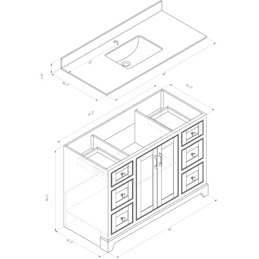 48" W x 22" D Soho Vanity with Quartz Stone Top - White