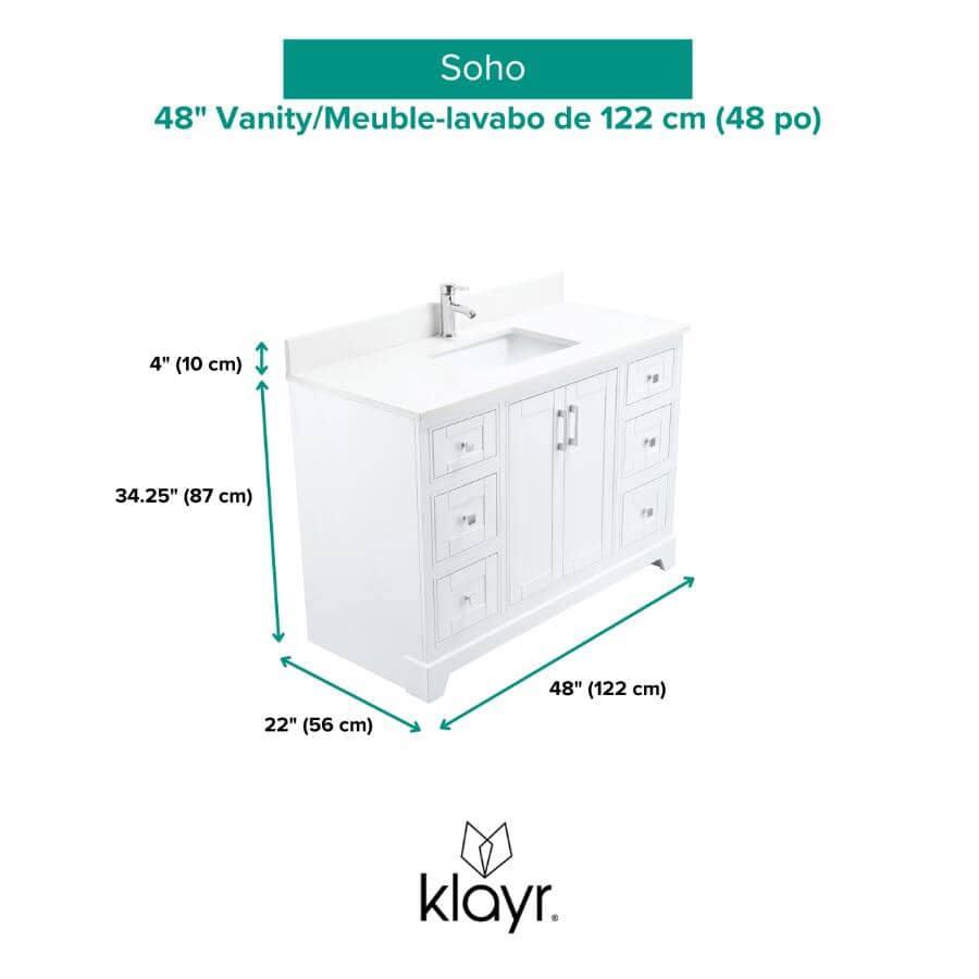48" W x 22" D Soho Vanity with Quartz Stone Top - White