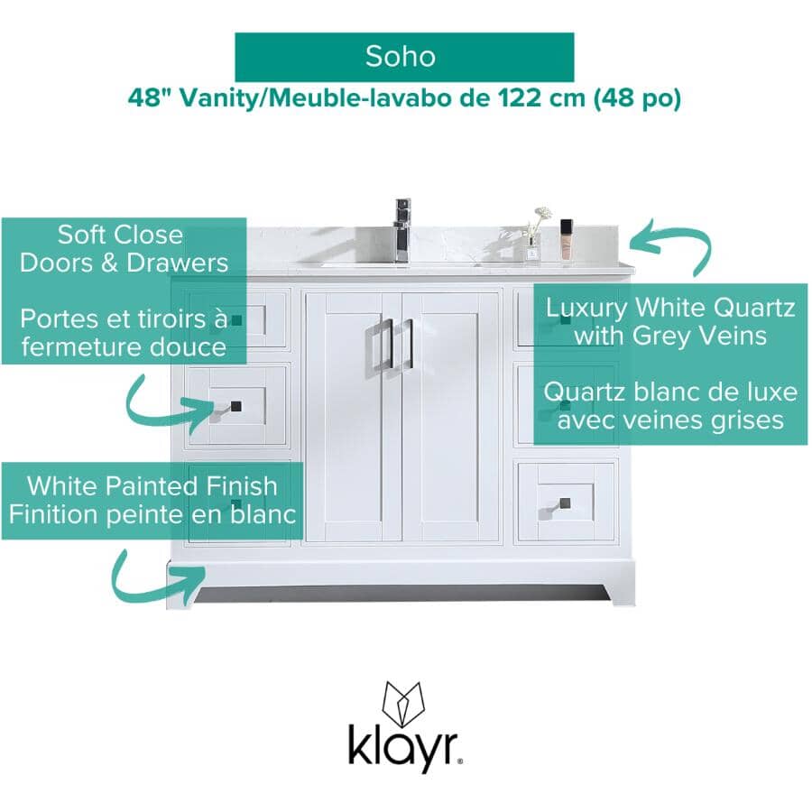 48" W x 22" D Soho Vanity with Quartz Stone Top - White