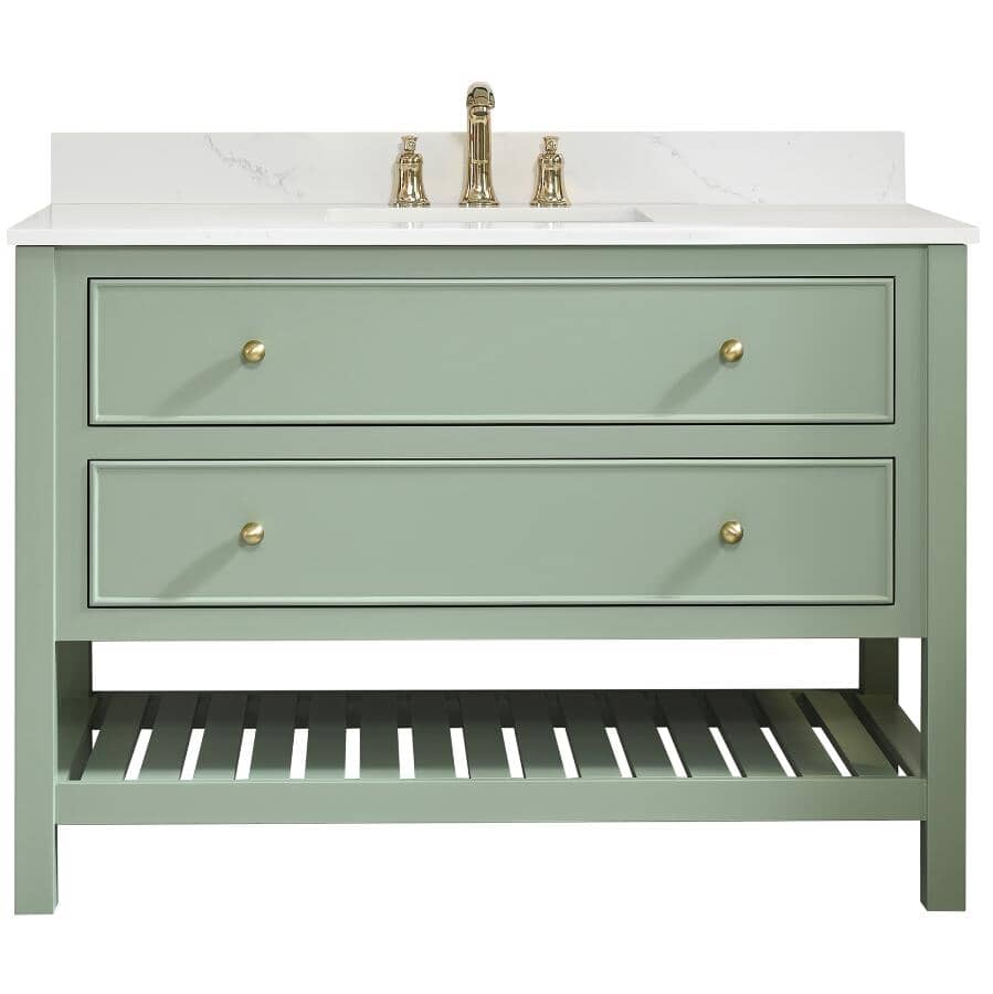 49" W x 22" D Paris Sink Vanity with Calacatta Quartz Stone Top - Four Drawers, Green