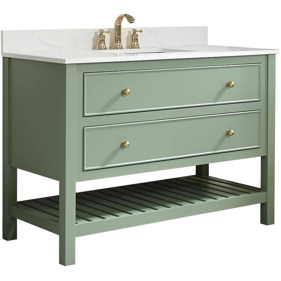 49" W x 22" D Paris Sink Vanity with Calacatta Quartz Stone Top - Four Drawers, Green