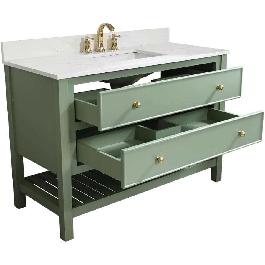 49" W x 22" D Paris Sink Vanity with Calacatta Quartz Stone Top - Four Drawers, Green