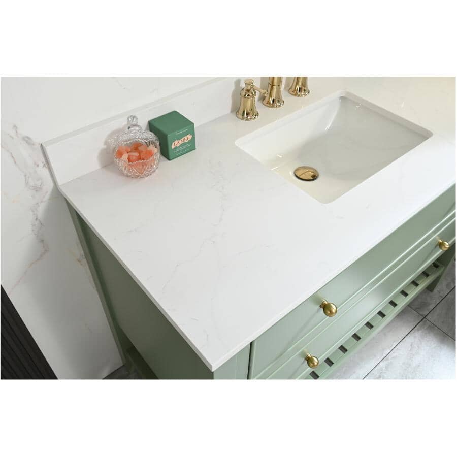 49" W x 22" D Paris Sink Vanity with Calacatta Quartz Stone Top - Four Drawers, Green