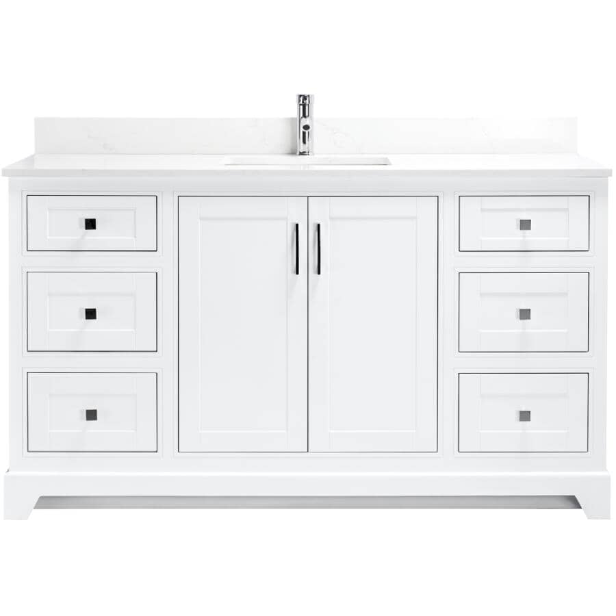 59" W x 22" D Soho Vanity with Quartz Stone Top - White