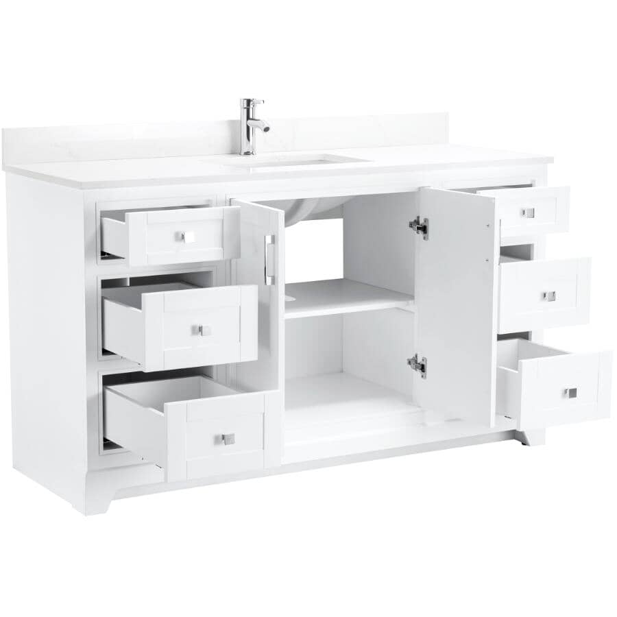 59" W x 22" D Soho Vanity with Quartz Stone Top - White