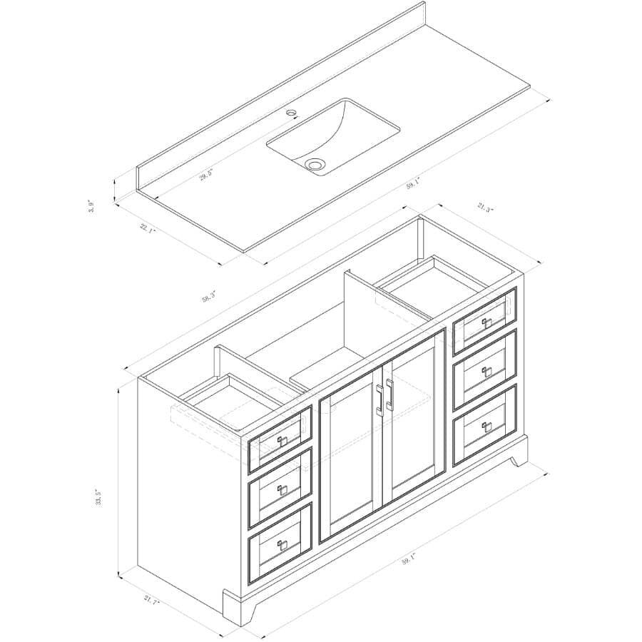 59" W x 22" D Soho Vanity with Quartz Stone Top - Graphite