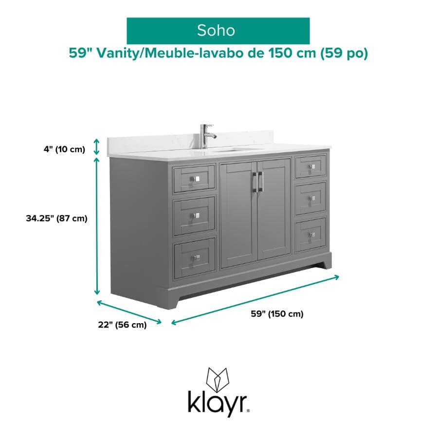 59" W x 22" D Soho Vanity with Quartz Stone Top - Graphite