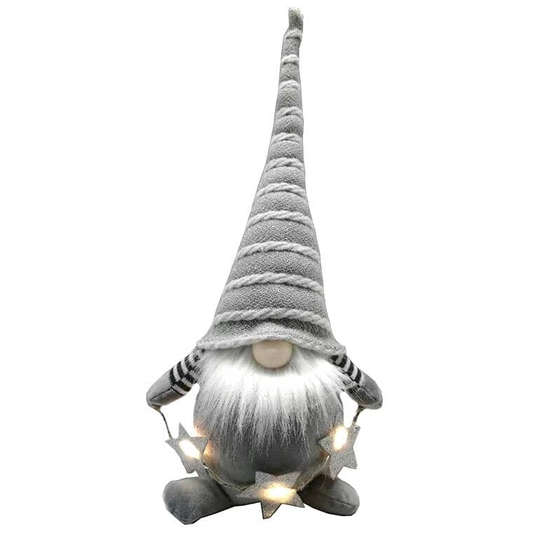 15.75" Grey Striped Gnome Tabletop Decor - with LED Star Garland