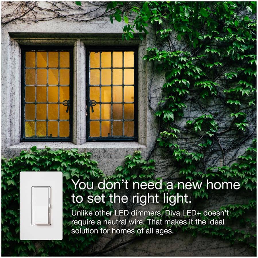 Diva Single Pole + 3 Way Dimmer Switch for CFL and LED Light Bulbs - White