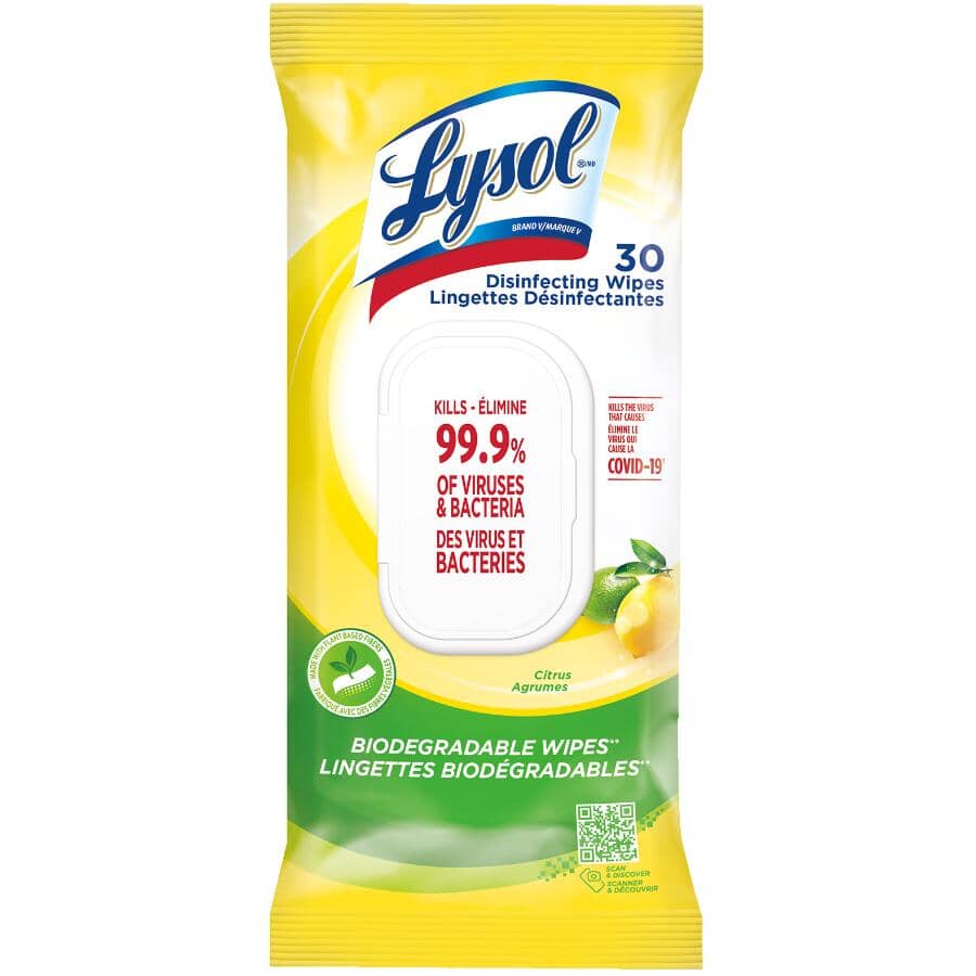 Biodegradable Disinfecting Wipes Flatpack - Citrus, 30 Pack
