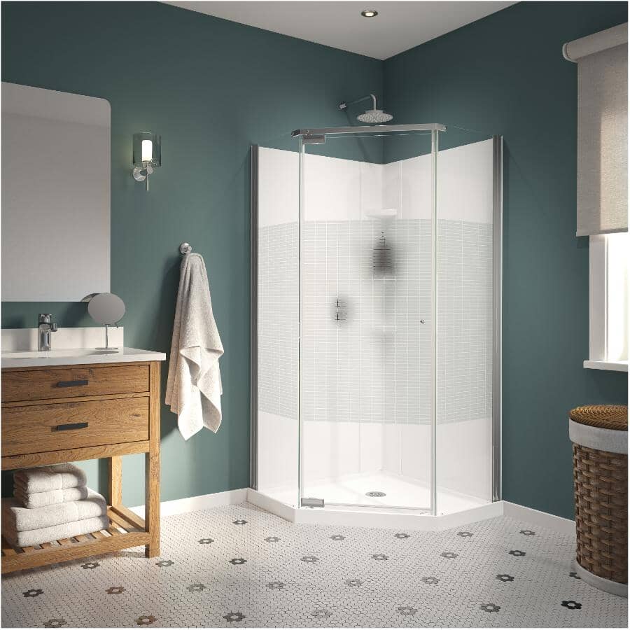 36" x 36" Begonia 3 Piece Polystyrene Neo Angle Corner Shower Kit with Centre Drain - White